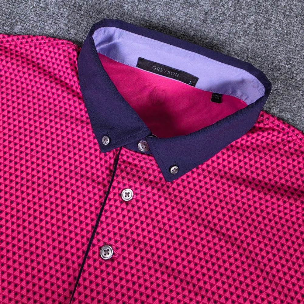 Greyson Polo Shirt Mens Large Pink Navy Blue Geometric Triangle Print Golf Top